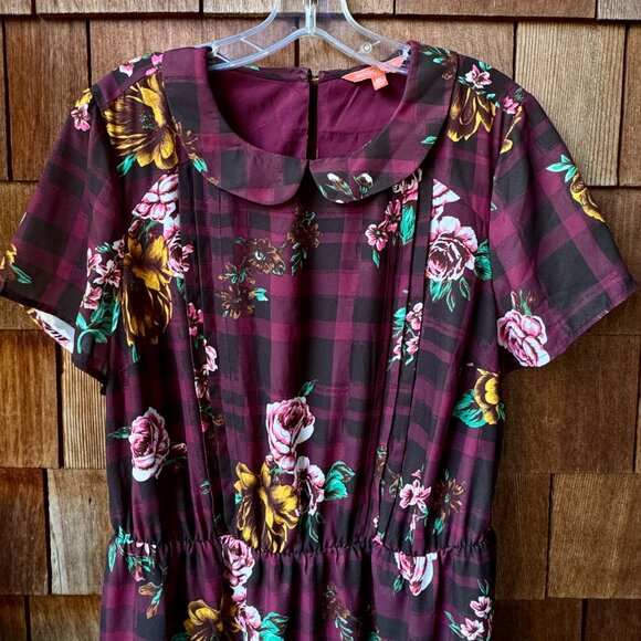 ModCloth Joyful Poise Short Sleeve Floral Plaid Belted Dress in Women's 2X - Picture 4 of 11